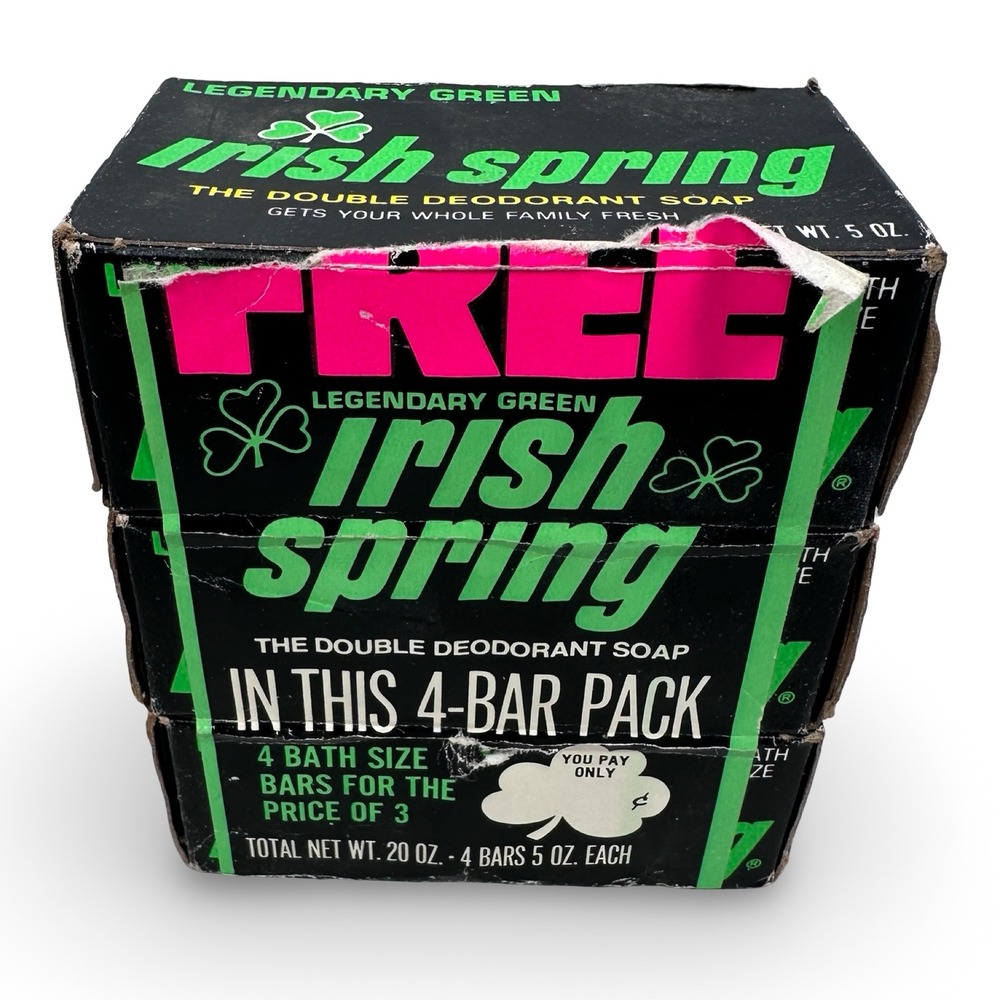 Vintage 80s Irish Spring Legendary Green Deodorant Soap 3 Bar Pack 20oz USA Made
